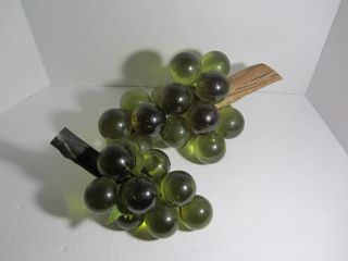2 Vintage 60s Green Acrylic Lucite Grape Cluster With Wood Branch Large & Small