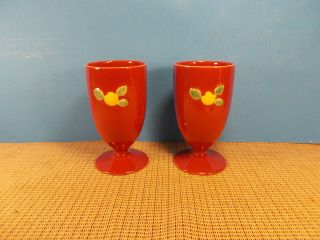 Vintage Coors Pottery Rosebud Pat.  Rose Color 2 Footed Tumblers 5 1/2 " Imperfect