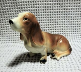Vintage Lefton Hand Painted Porcelain Basset Hound Dog Figurine Statue PERFECT 2