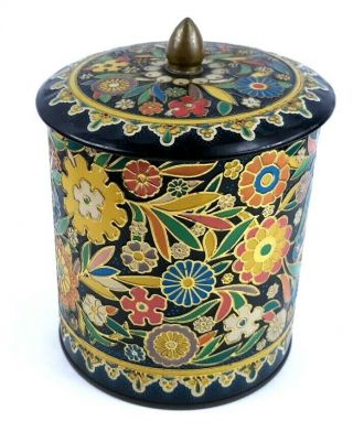 Vintage Metal Cookie Biscuit Tin Round Flower Made In England 6.  5 " X 5 "