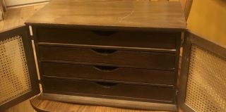 Vintage Handcrafted Wood Jewelry Box Chest Brass Hinges 4 Drawer Storage 3