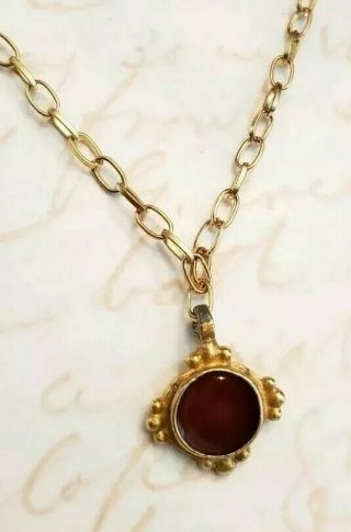 Vintage Gold Tone Dark Red Enamel Metal Small Pendant Gold Tone Chain Necklace