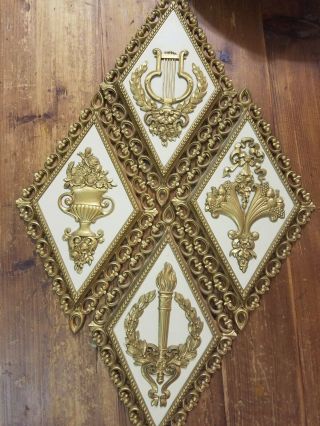 4 Vintage Homco Home Interior Gold Mid Century Wall Plaques 4271 (abc&d) Ornate