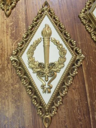 4 VINTAGE HOMCO HOME INTERIOR GOLD MID CENTURY WALL PLAQUES 4271 (ABC&D) ORNATE 5