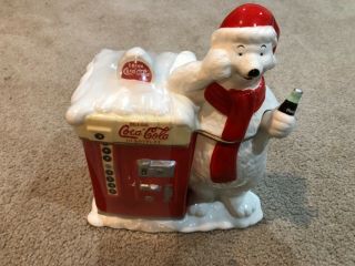 Vintage Coca - Cola Polar Bear Vending Machine Ceramic Cookie Jar