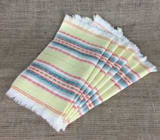 Set Of 6 Vintage Striped Cotton Textile Woven Napkins