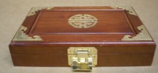 Vintage Wood & Brass Jewelry Box With Lock And Key 11 - 1/2 " X 7 - 1/2 "