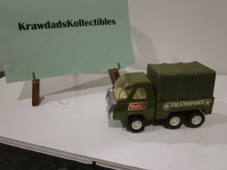 Vtg Buddy L Pressed Steel Green Army Transport Toy Truck With Topper