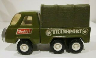 VTG BUDDY L PRESSED STEEL GREEN ARMY TRANSPORT TOY TRUCK WITH TOPPER 2