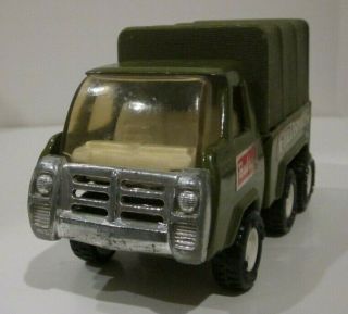 VTG BUDDY L PRESSED STEEL GREEN ARMY TRANSPORT TOY TRUCK WITH TOPPER 3
