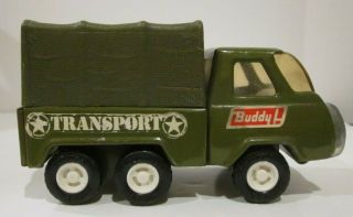 VTG BUDDY L PRESSED STEEL GREEN ARMY TRANSPORT TOY TRUCK WITH TOPPER 4