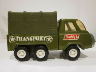 VTG BUDDY L PRESSED STEEL GREEN ARMY TRANSPORT TOY TRUCK WITH TOPPER 5