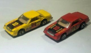 2 Vintage Hot Wheels Dodge Mirada Stocker Yellow And Red 1980 Hong Kong Base
