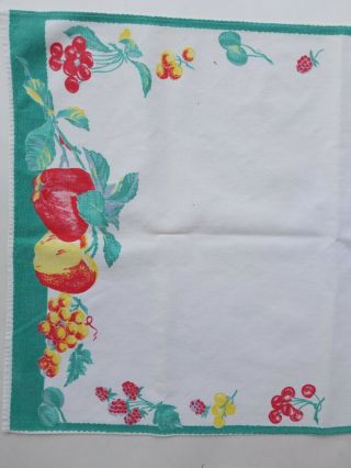 VTG Dresser Scarf 27x17 Apple Fruit Cherries Green Red White Small Tablecloth 3