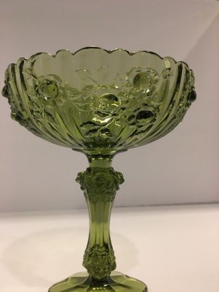 Vintage Emerald Green Glass Pedestal Candy Dish With Scalloped Edges