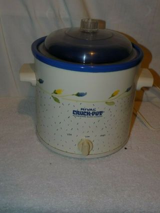 Vintage Rival Crock Pot Slow Cooker 3 1/2 Quart Stoneware Delft Blue 3100/2