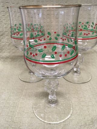 4 Vintage 1987 Arbys Christmas Holly Berry Glasses Wine Goblet W/bows Libbey