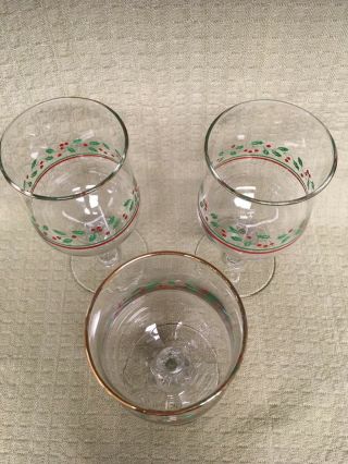 4 Vintage 1987 Arbys Christmas Holly Berry Glasses Wine Goblet w/Bows Libbey 3