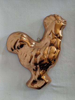 Vintage Copper Tin Lined Chicken Rooster Cake Pan Jello Mold With Hanging Loop