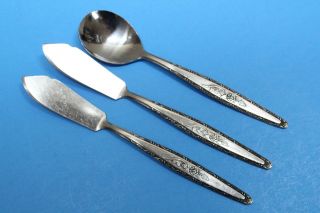 2 Vintage T&n Stainless Steel Japan Rose Flatware Butter Knives & Sugar Spoon