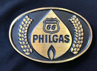 Vintage Phillips 66 Philgas Dynabuckle Brass Belt Buckle Natural Gas Flame