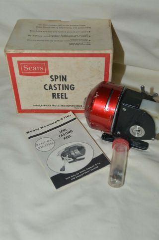 Vintage Sears Roebuck & Co Spin Cast Fishing Reel With Paper And Parts