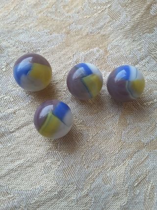 4 Vintage Marbles 4 Color Patched Blues Purple Yellow White