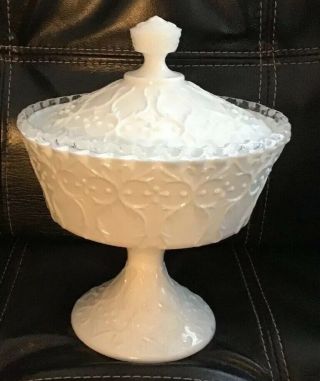 Vintage Fenton 10 " Silver Crest Spanish Lace Ruffled Compote Covered Candy Dish