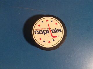 1987 - 92 Washington Capitals Nhl Vintage General Tire Ziegler Trench Game Puck