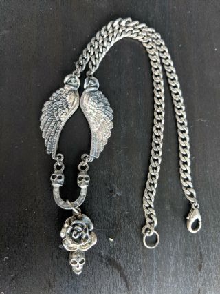 Alchemy Gothic Necklace - Wings Roses And Skull - Vintage