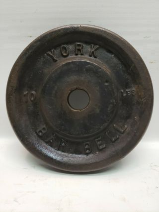 York Barbell 10 Lb Weight Plate Standard 1 1/8 " Vintage Cast Iron Weight (779)