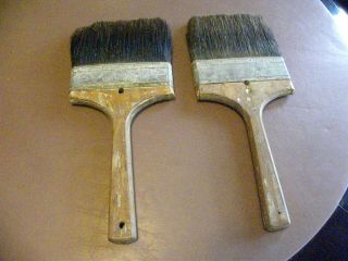 Large (2) Vintage Horse Hair Paint Brush - Wooden Handles Vulcanized 7 "