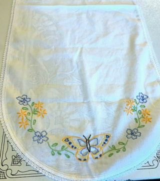 Vintage Hand Embroidered Table Linen Dresser Scarf Butterfly 14.  5 " X 40 "