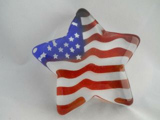 Vintage Art Glass - Fenton Us Flag - Star Glass Paperweight - Patriotic - 4.  5” - 317