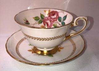 Vintage Tuscan Regency Pink Roses Bone China Teacup Saucer England Tea Cup