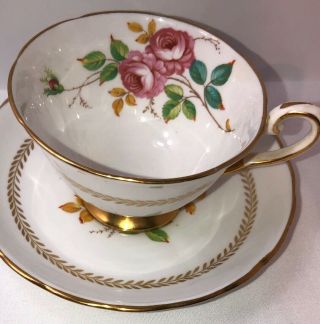 Vintage Tuscan Regency Pink Roses Bone China Teacup Saucer England Tea Cup 2