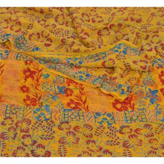 Sanskriti Vintage Yellow Saree Blend Georgette Printed Sari Craft Fabric