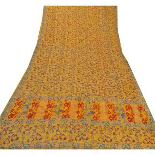 Sanskriti Vintage Yellow Saree Blend Georgette Printed Sari Craft Fabric 3