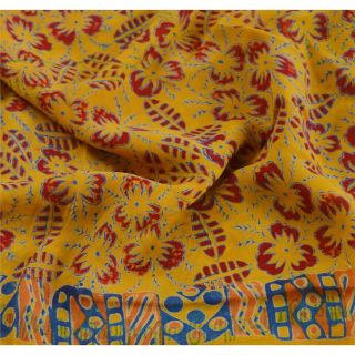 Sanskriti Vintage Yellow Saree Blend Georgette Printed Sari Craft Fabric 5