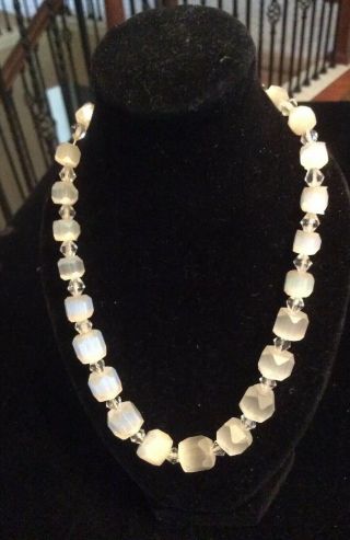 Vintage Faceted/cut Frosted & Clear Crystal Glass Bead Necklace