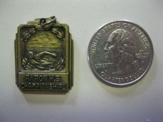 Vintage 1940 Akron H.  S.  Championships Swim Medal Pendant