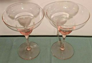 Vintage Pair (2) Large Pale Pink Margarita Glasses Stems Quality