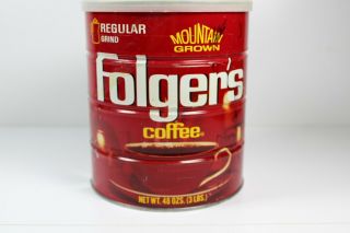 Folgers Mountain Grown Coffee Can,  48 oz,  With Lid,  Vintage 3