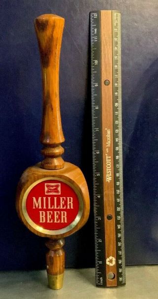 Vintage Rare Miller Beer 3 - Sided Wood Tap Handle Large