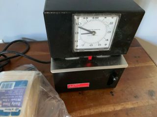 Vintage Lathem Punch Time Clock with Cards & Key 3