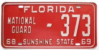 Vintage Red Florida 1968 1969 National Guard License Plate,  373,  Military