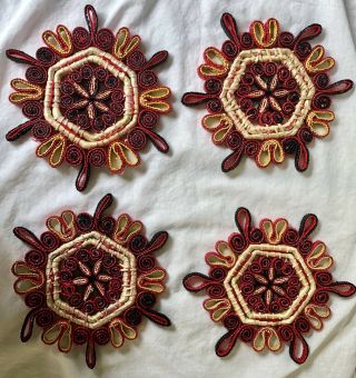 4 Vintage Woven Straw Trivet Hot Pads Colorful Wall Hanging Decor Raffia Straw