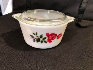 Vintage Pyrex Jaj England Cottage Rose Covered Casserole Refridgerator Dish 1qt