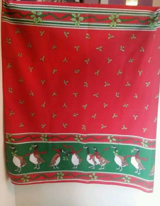 Vintage Christmas Holiday Geese Tablecloth 50 " X 52 "