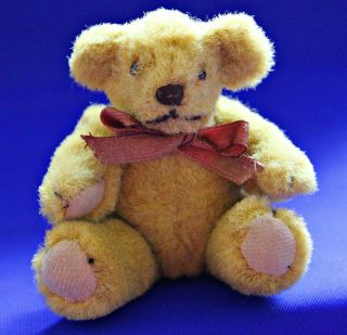 Vintage Small Jointed Mohair Bear With Glass Eyes